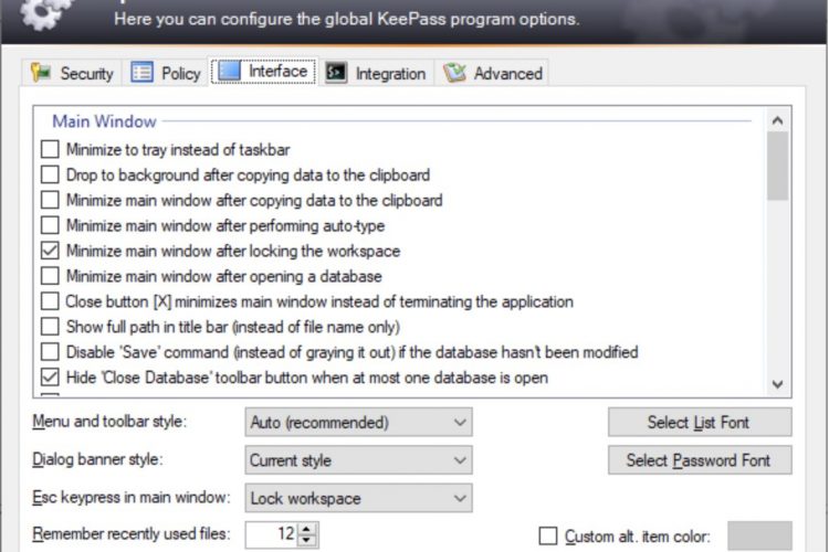 review wachtwoordmanager KeePass Option Interface